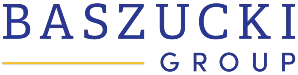 Logo displaying BASZUCKI GROUP in blue uppercase letters, with a thin brown stripe and a gray line separating the two word segments.