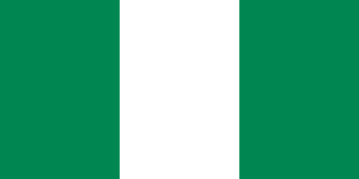 Nigerian flag: three vertical stripes green–white–green, representing Nigeria as a national symbol.