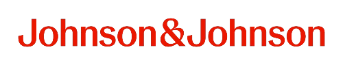 Johnson & Johnson logo in red cursive lettering on a white background, with a subtle black shadow behind the text.
