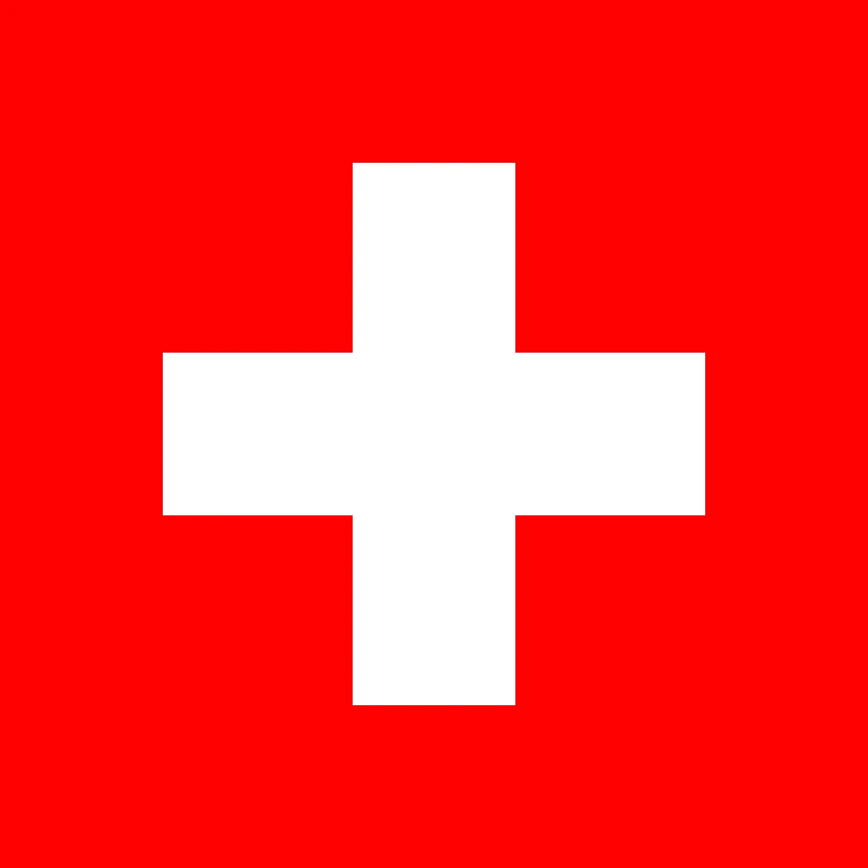 Swiss flag: white cross centered on a red field.